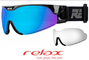 Очки-козырек RELAX CROSS черн.оправа, син. линза+запасная прозрачная линза,чехол  HTG34P