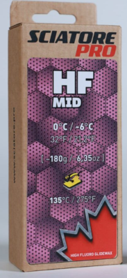 Твердый парафин HF MID (фиолет.) Sciatore Pro (с высоким содержанием фтора) 0C/-6C 180гр HFMV180